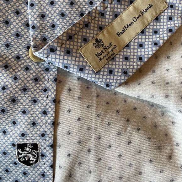 NAT NAST Size Large 100% Silk Camp Shirt MCM vibes  White / Blue Print SOPRANOS - Picture 11 of 15